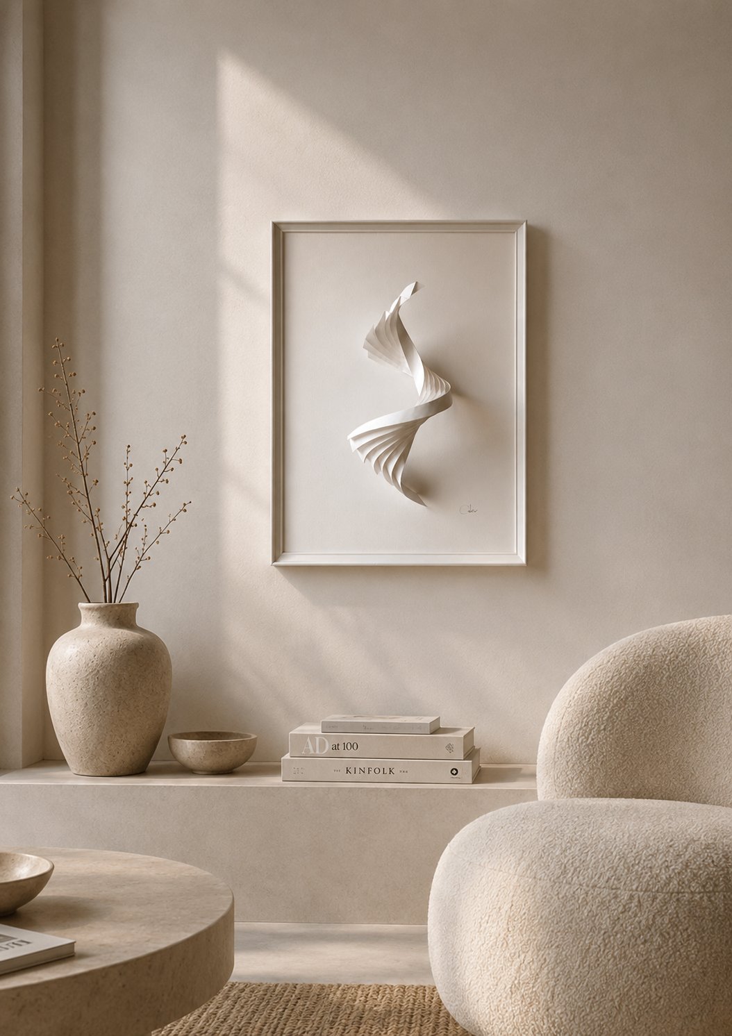 Wing-shaped pleated paper wall sculpture